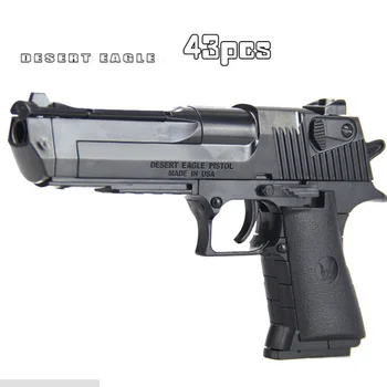 Hot Military Arms 1:1 High simulation Desert Eagle Pistol with Silencer block gun assemblage bricks model for boys toys