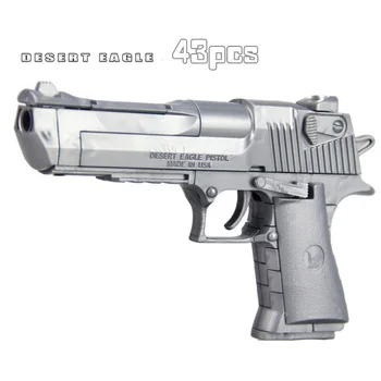 Hot Military Arms 1:1 High simulation Desert Eagle Pistol with Silencer block gun assemblage bricks model for boys toys