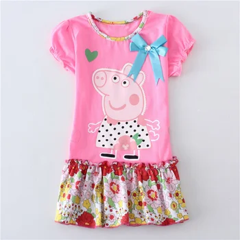 New 2017 summer kids wear baby girls dress fashion cartoon pig cotton party dress children baby girls