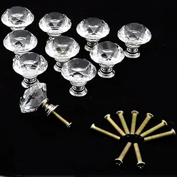 10 Pcs 30mm Diamond Shape Crystal Glass Cabinet Knob