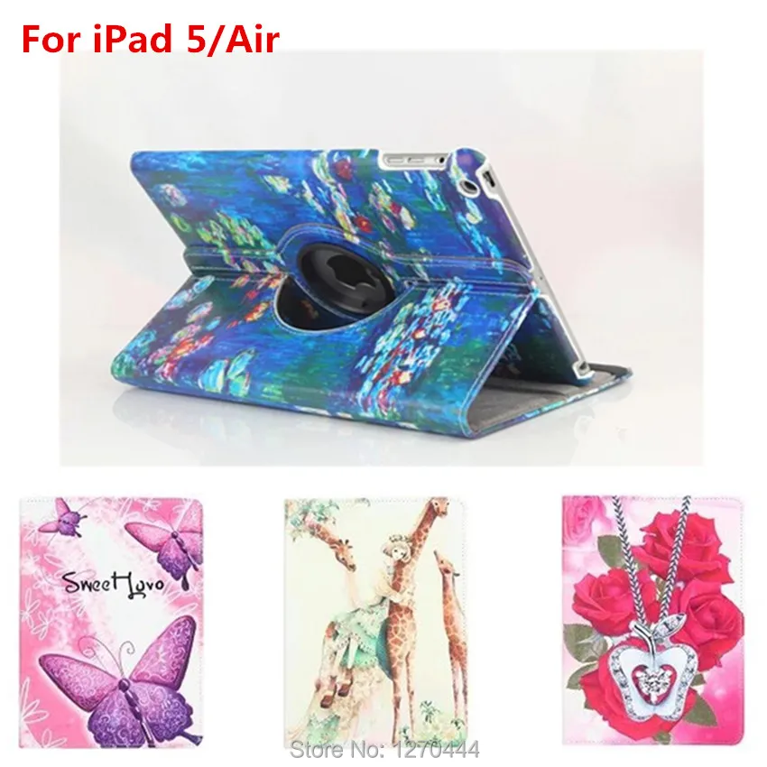 360 Degree Rotating Leather Case Cover for Apple Ipad 5 9.7inch for ipad Air 1 with Retina Smart Colorful Painting Stand Cover