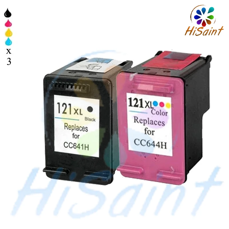 2017 New [Hisaint] 3 LOTS for HP 121 XL Black CC641H&Color CB644H Refilled ink Cartridge,Multi-pack