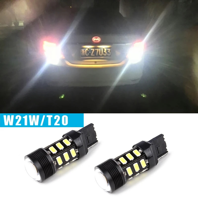 Car Styling 21W Car LED Reverse Lights Bulbs T20 W21W 5730 LED 18 SMD with CREE Lens CANBUS 360 Degrees