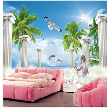 Beibehang Custom 3d wallpaper angel and sea view for the living room bedroom ceiling wall wallpaper papel de parede wall paper