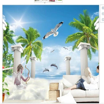 Beibehang Custom 3d wallpaper angel and sea view for the living room bedroom ceiling wall wallpaper papel de parede wall paper