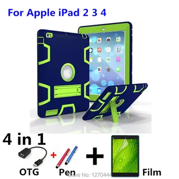 New Retina Kids Baby Safe Armor Shockproof Heavy Duty Silicone Hard Case Cover For IPAD2 IPAD3 IPAD4 9.7 Tablet PC+Film+Pen+OTG