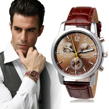 Mens Watches New Luxury Fashion Watches Faux Leather Mens Analog Watches Casual Quartz-Watch Relogio Masculino Dorp Shipping