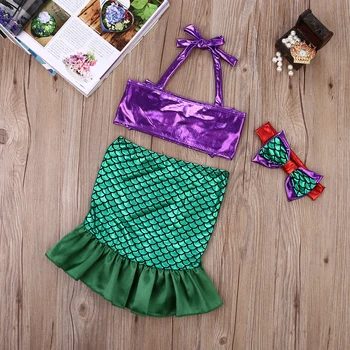 Girls Kids Mermaid Tail Swimmable Bikini Dress Ruffles Swimming Costume Beach Dress