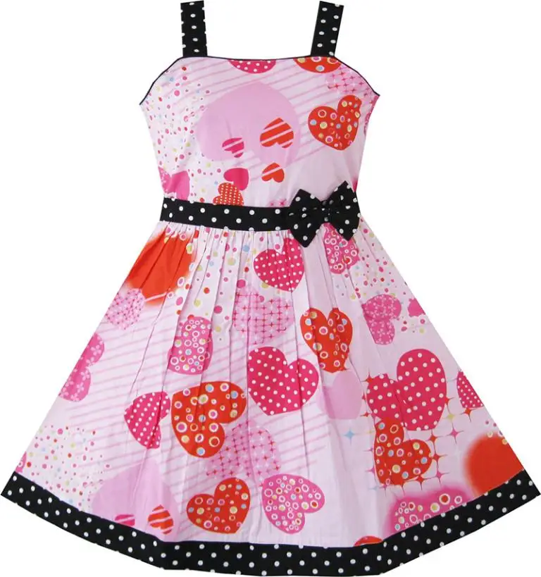 Sunny Fashion Girls Pink Heart Bow Tie Party Sundress Kids Clothes SZ Cotton 2017 Summer Princess Wedding Dresses Size 4-12