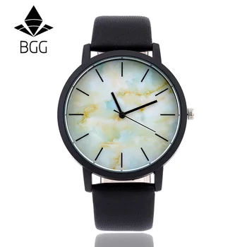 Marbling Dial 2016 BGG Brand New Fashion Casual Mens Watches Quartz Watch Men Clock relogio masculino Waterproof