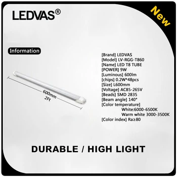 LEDVAS 2-Pack 9W T8 2Ft LED Tubes SMD 2835 600mm 48led Light Lamp Bulb 2feet 0.6m AC85-265V Led Lighting