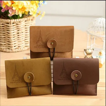 Retro Classic Coin Purse female iron tower Suede leather elastic rope Hasp zero purses ladies bolsas credit card small wallet