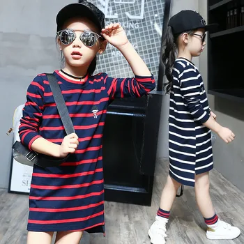 Tribros 2017 Spring Autumn Style Girls Children's Striped asymmetry Clothes Infant Kids Costume Baby Next Party Mini Dresses