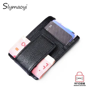 Women money clips vintage genuine leather front pocket clamp for money holder magnet magic money clip wallet with card ID Case