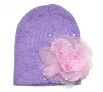 2017 New Fashion Winter Hat For Children Diamond Flower Beanie Cap For Kids Girls Hats Knitted Gorro de Inverno HT52044+35