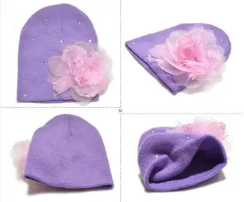 2017 New Fashion Winter Hat For Children Diamond Flower Beanie Cap For Kids Girls Hats Knitted Gorro de Inverno HT52044+35