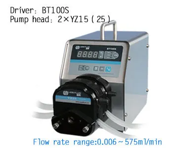 BT100S-1 2 x YZ15 Highly Lab Industrial chemical Instrument Variable Speed Silicone Tubing Peristaltic Pump 0.006-420 ml/min