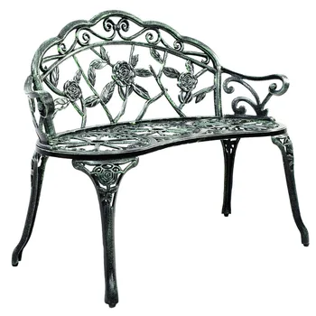 Patio Garden Bench Chair Greden Chiar Style Porch Cast Aluminum Outdoor Rose Antique Green OP2780