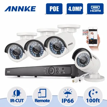 ANNKE 8CH 4.0MP POE Security Camera System with 4x 4.0MP Day/Night Vision Cameras, Motion Detection, Email Alert (No HDD)