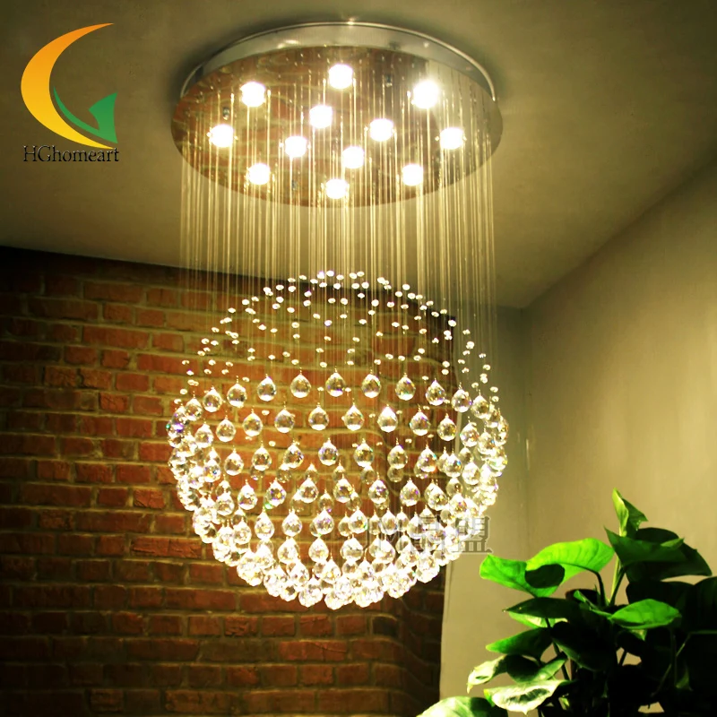 Crystal chandelier round led dining room lamp double staircase line bedroom modern warm crystal Lamps
