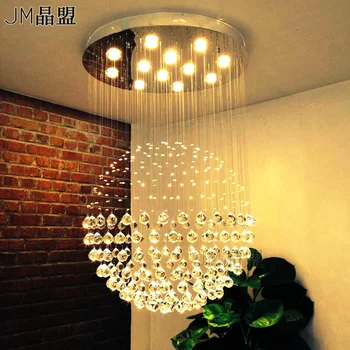 Crystal chandelier round led dining room lamp double staircase line bedroom modern warm crystal Lamps