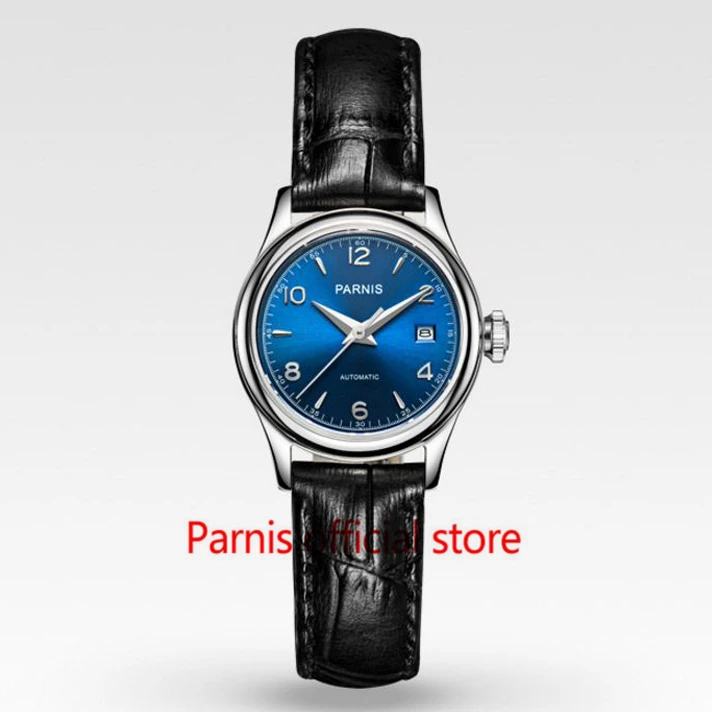 Women 27mm Parnis Automatic Self-Wind Mechanical Wristwatch Blue Dial Silver Hands Sapphire Crystal Japan Miyota Movement Watch