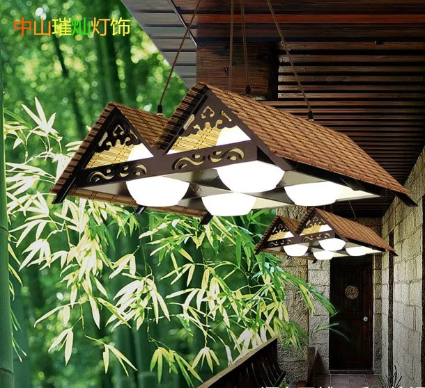 Restaurant chandelier Chinese style retro tea room creative hotel lights solid wood living room restaurant bamboo lights CL