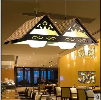 Restaurant chandelier Chinese style retro tea room creative hotel lights solid wood living room restaurant bamboo lights CL