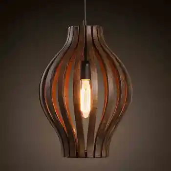 Southeast Asia Style Creative Single Head Wood Art Retro Restaurant Pendant Light Living Room Decoration Lamp