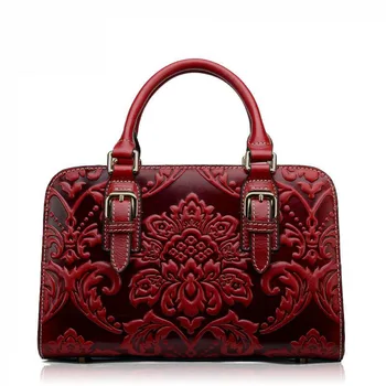 2016 New women genuine leather bag fashion chinese style quality luxury women leather handbags shoulder bag cowhide embossing
