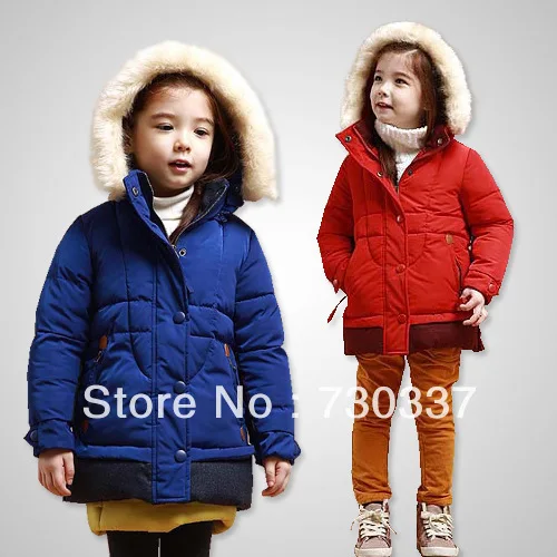 Winter new girl favors more pure color hooded winter jacket cotton-padded jacket children clothing