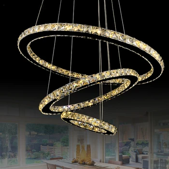 Modern Led Crystal Pendant Lamps Crystal Pendant Lights Round Rings Stainless Steel Dinning Living Room Lights