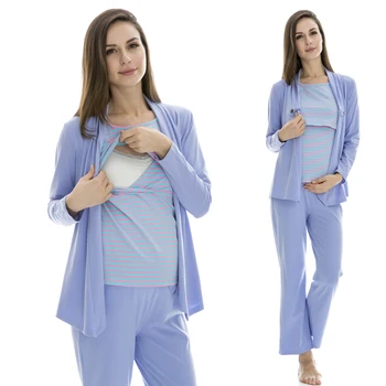Wholesale cotton nursing long-sleeve sleepwear breast feeding clothes maternity Lounge spring and autumn three pieces suit