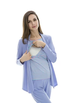 Wholesale cotton nursing long-sleeve sleepwear breast feeding clothes maternity Lounge spring and autumn three pieces suit
