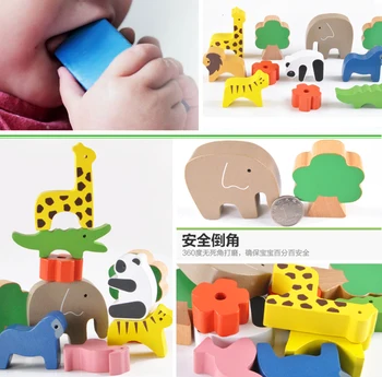 Candice guo wooden toy wood block Montessori ecology baby funny animal model friendly seesaw balance assemble game birthday gift