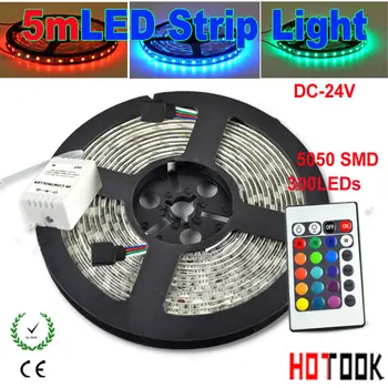 5M 5050 24V RGB LED Strip Lighting Waterproof Flexible Light stripe Tiras IP65 String for home +24key Dimmable Remote Controller