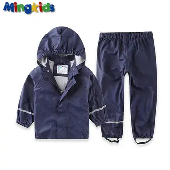 Mingkids PU windbreaker rainwear set for boys waterproof suit pants and jacket raincoat European Size