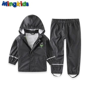 Mingkids PU windbreaker rainwear set for boys waterproof suit pants and jacket raincoat European Size