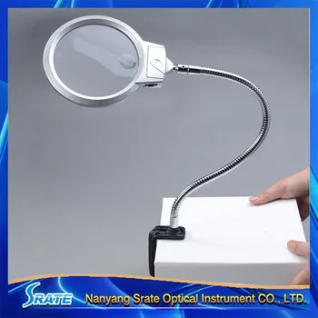2.5X 5X LED Light Magnifier Table Magnifier Large Magnifying Glass with Fixing Clip for Reading