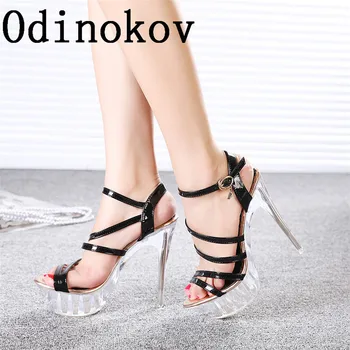 Odinokov 14 cm Heels Valentine Shoes Heels Studded Stiletto Black Sandals Pumps Shoes Woman Ladies Sexy Shoes EU Size 35-43