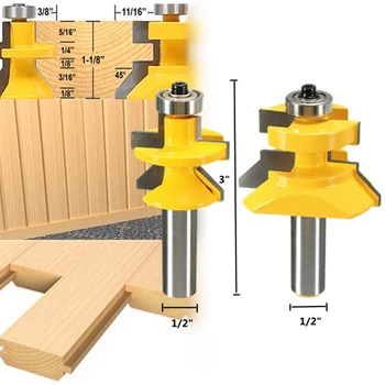 2pcs Router Bit Set 1/2 inch X 3 inch Matched Tongue & Groove V- Notch 45 degree Cutter Kit Tool Woodworking