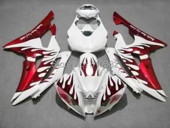 Injection Mold Fairing kit for YZFR6 08 09 10 11 12 YZF R6 2008 2009 2010 2012 YZF600 Red flames white Fairings set+7gifts YG13