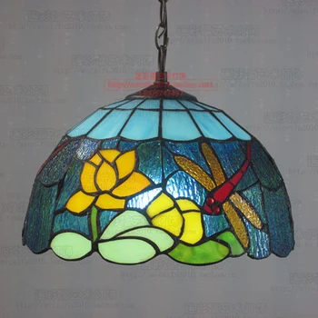 12 Inch Flesh lotus  Dragonfly Tiffany pendant light Stained Glass Lamp for Bedroom E27 110-240V