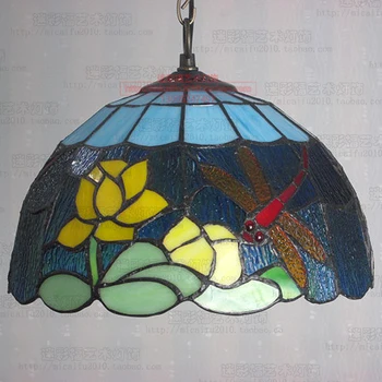 12 Inch Flesh lotus  Dragonfly Tiffany pendant light Stained Glass Lamp for Bedroom E27 110-240V