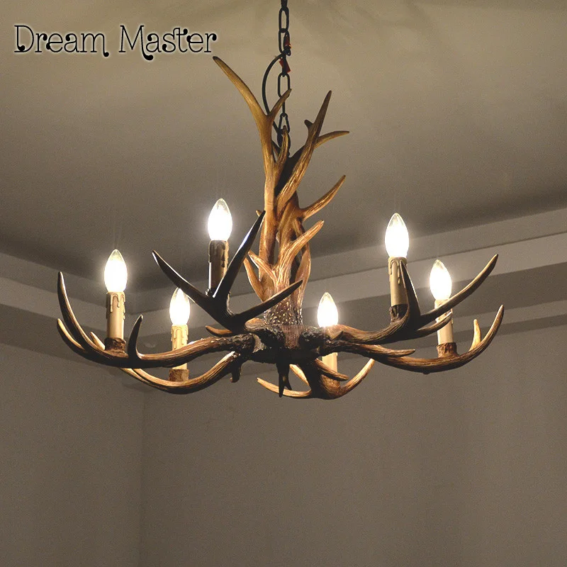 American living room Retro Art Chandelier Nordic country antler chandelier clothing store villa candle lamp