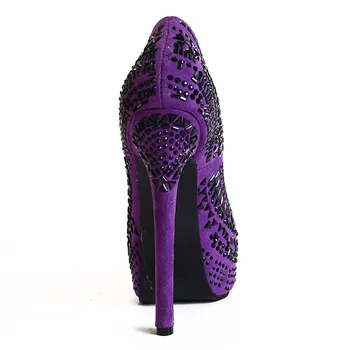 Shofoo 2017 Purple Extreme High Heels With Platforms Beading Slip on Pumps Party Evening Bayan Ayakkabi Shoes Big Size 4-16