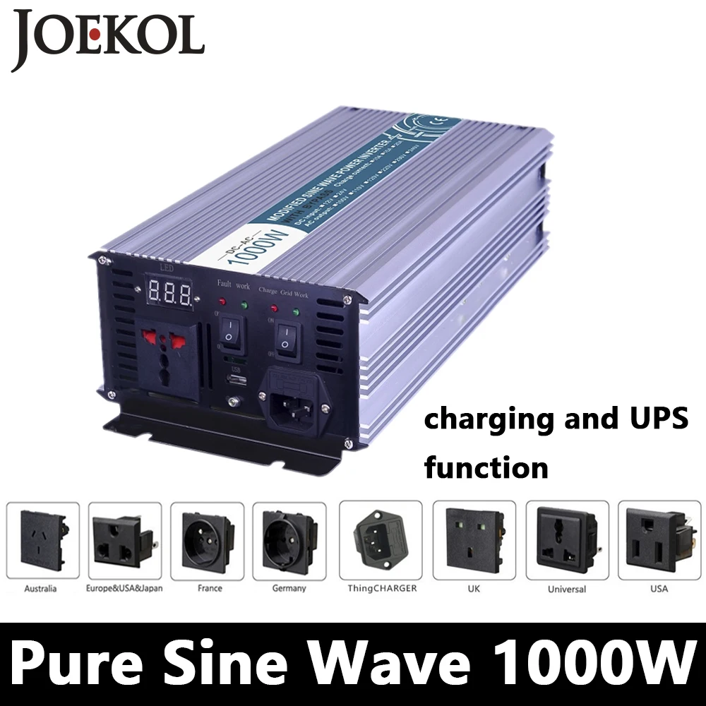 1000W Pure Sine Wave Inverter,DC 12V/24V/48V To AC110V/220V,off Grid Solar power Inverter,voltage Converter with charger and UPS