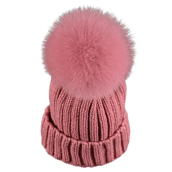 Fashion Winter Women's Hats Beanie Warm Crochet Knit Thick Hat Autumn Fox Fur Pompons Bonnet Mink Pom Poms Female Ladies Girl