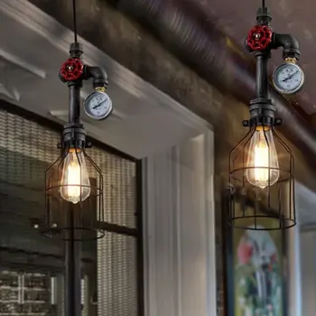 Water pipe Steampunk Vintage pendant lights for dining room Bar rust red home decoration American industrial loft pendant lamp