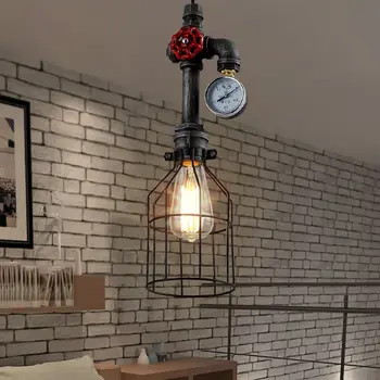 Water pipe Steampunk Vintage pendant lights for dining room Bar rust red home decoration American industrial loft pendant lamp
